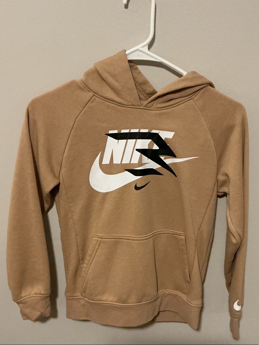Nike Tan Hoodie with White and Black Logo
